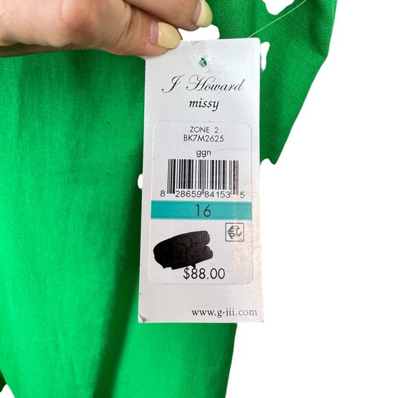 J Howard NWT Kelly Green Linen Blend Gold Lace Trim Sleeveless Shift Dress - Picture 10 of 12